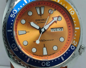 ヴィンテージ セイコー 5 自動巻き腕時計 - 1980年代 オレンジ文字盤