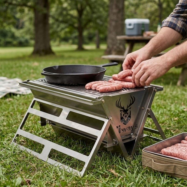 Nowoczesny grill ze stali nierdzewnej 304, palenisko do ogrodu i balkonu, grubość 2 mm, wytrzymały, do gotowania na świeżym powietrzu, z plandeką Fiways Atlas zdjęcie 3