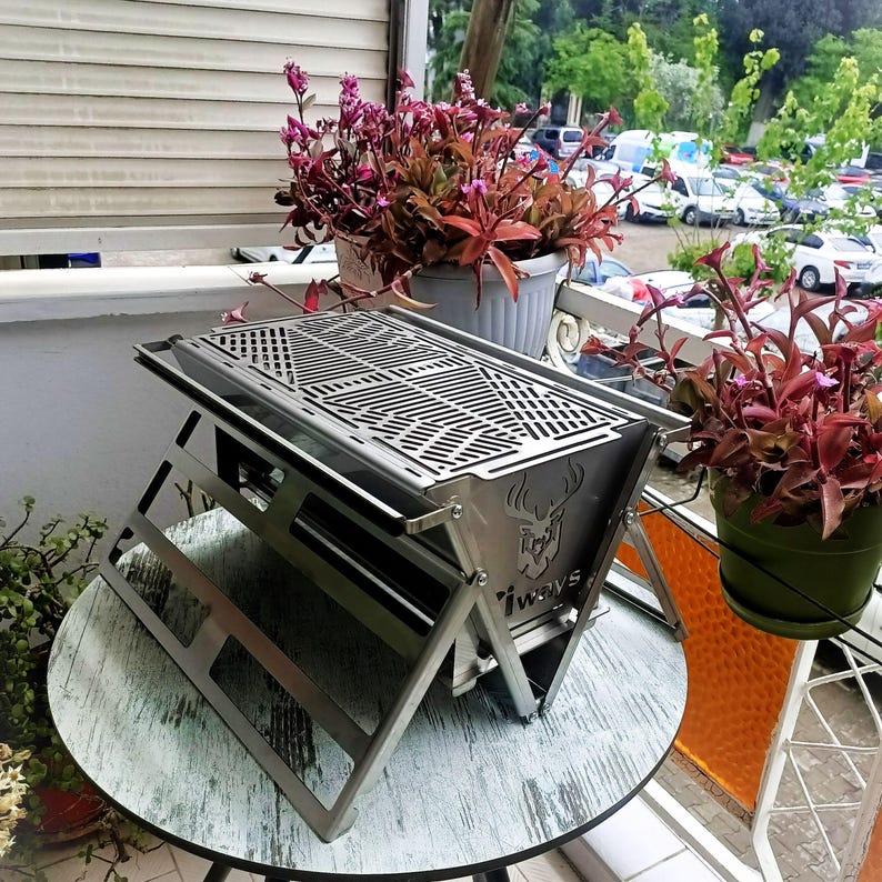 Nowoczesny grill ze stali nierdzewnej 304, palenisko do ogrodu i balkonu, grubość 2 mm, wytrzymały, do gotowania na świeżym powietrzu, z plandeką Fiways Atlas zdjęcie 7