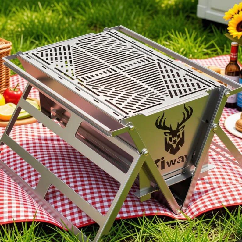 Nowoczesny grill ze stali nierdzewnej 304, palenisko do ogrodu i balkonu, grubość 2 mm, wytrzymały, do gotowania na świeżym powietrzu, z plandeką Fiways Atlas zdjęcie 15