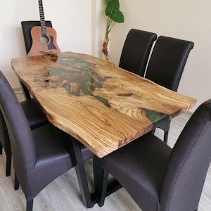 Handmade Walnut Wood & Green Epoxy River Table
