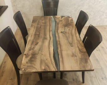 Walnut Epoxy Table Top, Live Edge Wood ,Black Resin , Handmade Custom Furniture