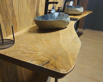 Solid Oak Live Edge Table Top | Handmade Bathroom Vanity, Bar Countertop