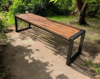 Solid Wood Steel Bench, Rustic Industrial Indoor Outdoor Garden Furniture