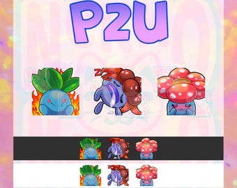 TWITCH EMOTE PACK! P2U Oddish, Gloom, Vileplume |Streamer Emote | Emote, Anime Emoji | Twitch, YouTube, Discord | Gaming and Streaming
