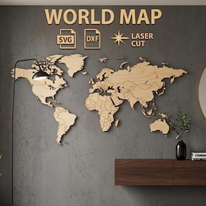Art mural carte du monde découpé au laser | Fichier SVG en couches (téléchargement numérique)