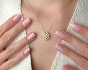 Four Leaf Clover Necklace Gold, Lucky Charm Jewelry Gift for Her, Dainty CZ Clover Pendant, Good Luck Necklace, Birthday Gift Women