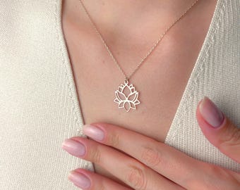 Lotus Flower Necklace, Yoga Jewelry for Her, Spiritual Gift, Dainty Gold Pendant, Boho Minimalist Pendant, Mindfulness Jewelry Gift