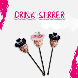 Bride and Groom Face Drink Stirrers Set – Custom Photo Swizzle Sticks, Personalized Cocktail Bar Decor for Bachelorette, Hen Do