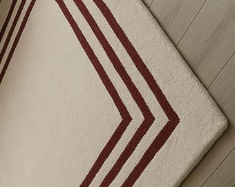 Minimalist Border Area Rug,Modern Cream Bedroom Carpet,Contemporary Living Room Rug,Geometric Floor Decor Rug Minimalist Handmade Bedrooms.