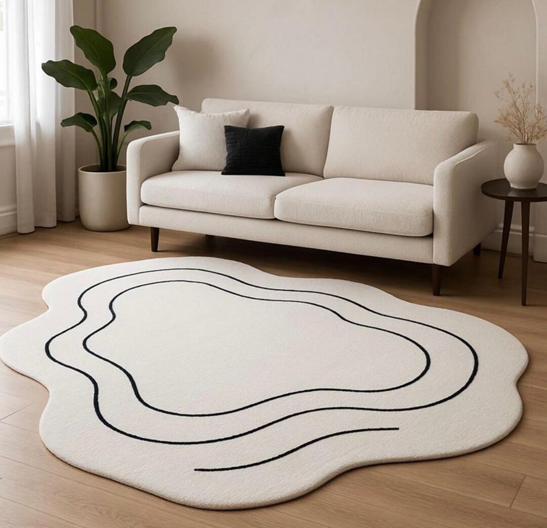 Handtufted White Colour Abstract Area Rug-modern Geometric Design for ...
