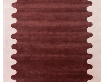 Modern Scalloped Brown Area Rug,Contemporary Solid Rug,Minimalist Home Decor Living Room Carpet,Luxury Bedroom Decor Rug Luxury Floor carpet