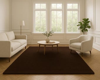 Dark Brown Area Rug,Minimalist Modern Carpet,Solid Color Living Room Rug,Contemporary Bedroom Floor Decor Handmade Abstract Home Decor Rugs.