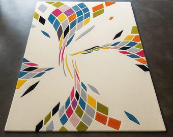 Modern Abstract Area Rug, Handmade Wool Rug,Contemporary Multicolor Carpet,Artistic Living Room Bedroom Minimalist Home Decor Luxury Carpet.