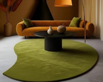 Hand Tufted Irregular Shape Rug,Modern Green Area Rug,Abstract Organic Carpet,Minimalist Living Room Decor Organic shape Contemporary Rugs.