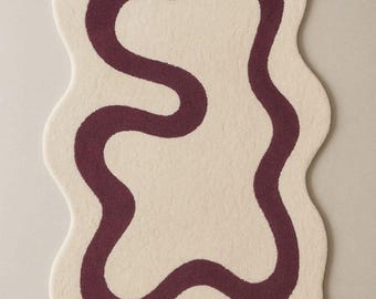 Abstract Wavy Area Rug, Cream Brown Modern Rug,Organic Shape Carpet,Contemporary Living Room Bedroom Decor Rug Minimalist Home Decor Carpet.