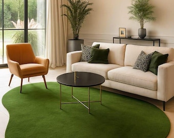 Green Organic Shape Rug,Handmade Tufted Wool Rug,Modern Area Rug,Irregular Carpet,Living Room Decor Rug Contemporary Minimalist home decor.