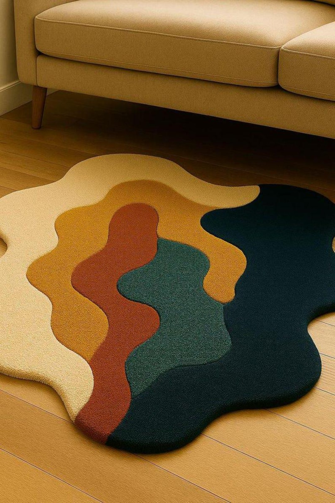 Wavy Small Rug Abstract Irregular Shape Rug,tufted Modern Area Rug,colorful Wavy ...