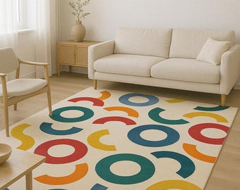 Colorful Geometric Rug, Modern Abstract Area Rug, Scandinavian Living Room Carpet, Mid Century Floor Rug,Minimalist Nursery Rug Luxury Rugs.