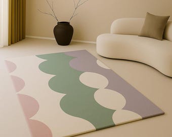 Modern Abstract Area Rug,Pastel Geometric Rug, Sage Green Pink Lavender Cream Carpet,Minimalist Living Room Bedroom Decor Contemporary Rugs.