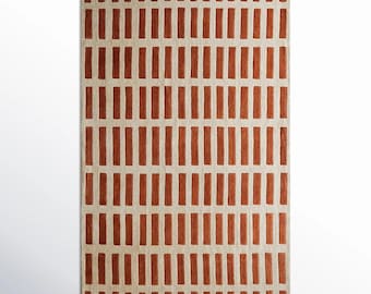 Terracotta Geometric Wool Rug, Modern Hand Tufted Area Rug, Rust Grid Pattern Carpet,Minimalist Living Room Bedroom Contemporary Home Decor