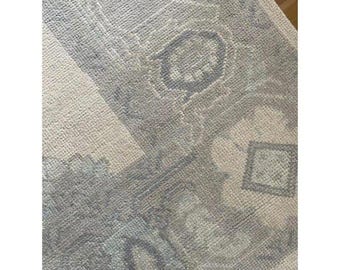 Oushak-Teppich in Blau-Elfenbein, Vintage-Teppich aus der Türkei, traditioneller Blumenteppich, Wohnzimmerteppich, Schlafzimmerteppich, moderner minimalistischer Wohnteppich