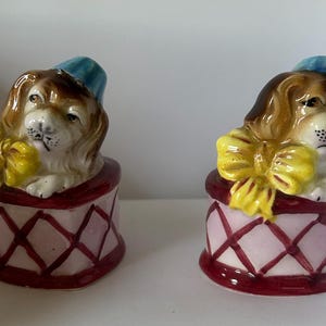 Vintage Salt and Pepper Shakers, Dogs in Heart Boxes, Made in Japan