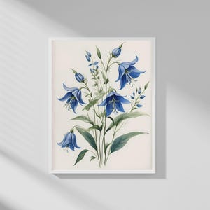 Modern Botanical Wall Art Print | Azure Bellflowers Botanical | Digital Download | Minimalist Printable Decor