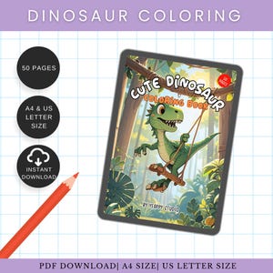 Dinosaur Coloring Pages for Kids 50 Printable PDF A4 Size & US Letter | Cute Dino Activity Sheets | T-Rex Birthday Activity Sheet for Summer