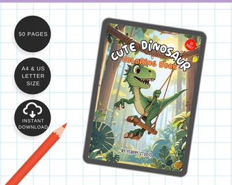 Páginas para colorear de dinosaurios para niños (50 PDF imprimibles, tamaño A4 y carta de EE. UU.) / Lindas hojas de actividades de dinosaurios / Hoja de actividades de cumpleaños de T-Rex para verano