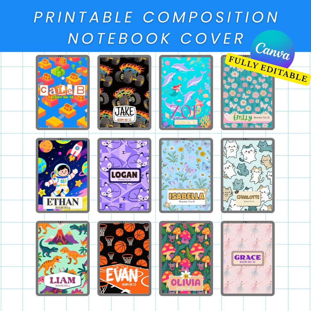 12 Printable Composition Notebook Cover Template for Boys Girls | Back ...
