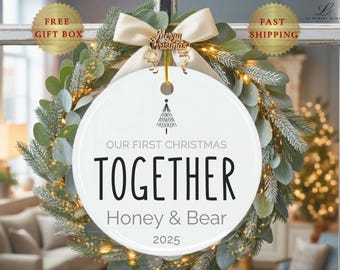 Personalized Ceramic Couple Ornament: Custom Name Our First Christmas Together 2025, Christmas Keepsake Gift