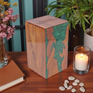 Handcrafted Wooden and Resin Cremation Urn Box – Personalized Memorial Keepsake for Ashes – Elegant Funeral Urn for Human or Pet -Ash Holder