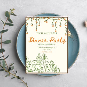 Mediterranean Dinner Party Invitation: Hand-Drawn, Editable Template (PDF File with Canva Links)