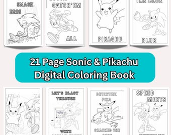 Libro da colorare di Sonic e Pikachu / 21 pagine stampabili (download digitale)