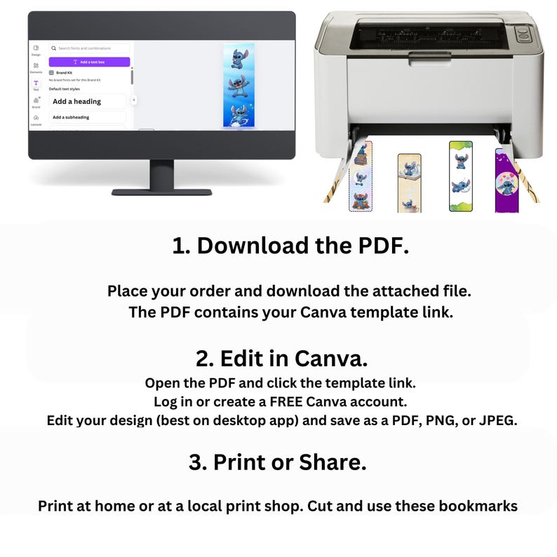 Computer Monitor Bookmarks Stitch Bookmarks | 16 Fantasy & Disney Designs (canva Editable, Digital ...