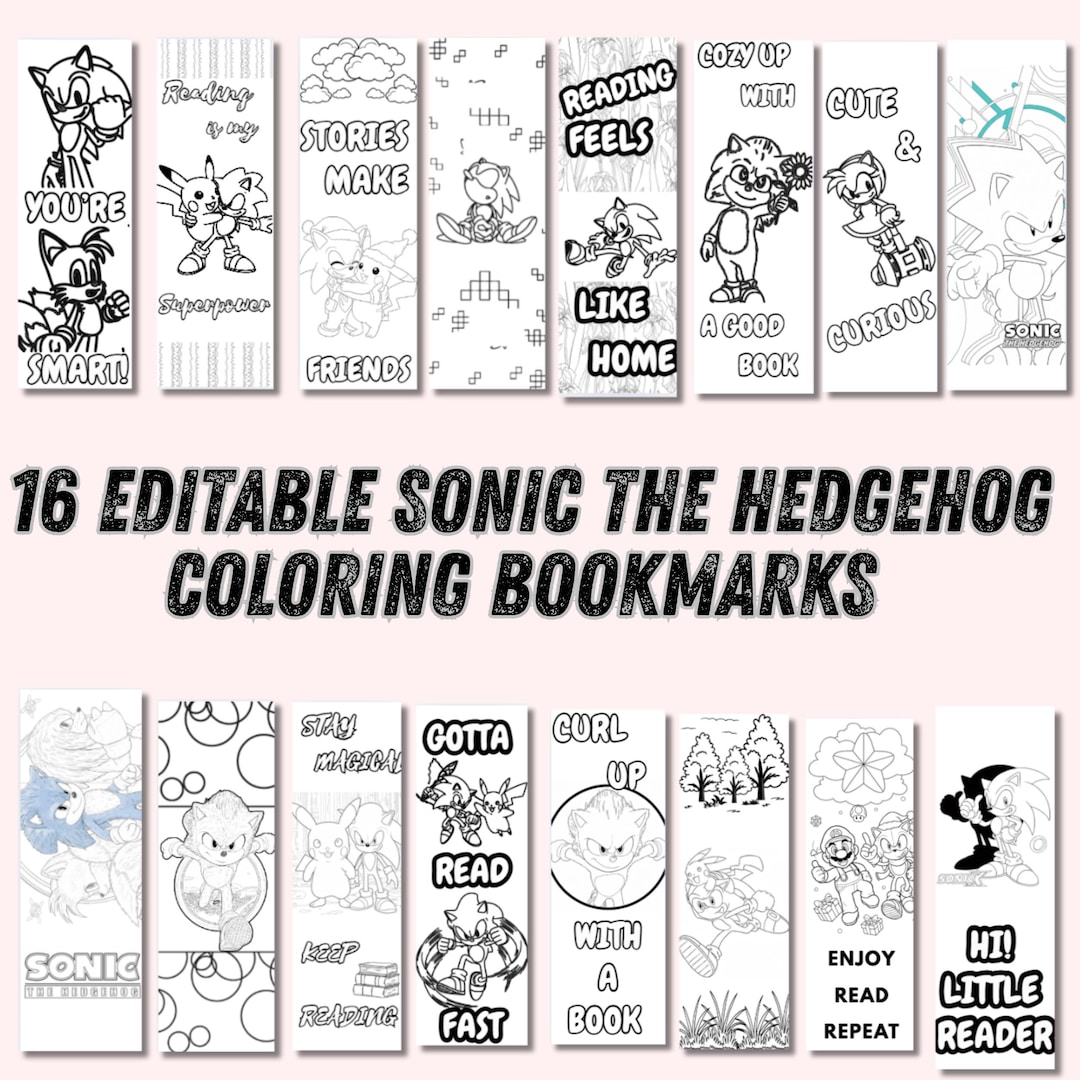 Sonic the Hedgehog Coloring Bookmark – 16 Editable Printable Bookmarks ...