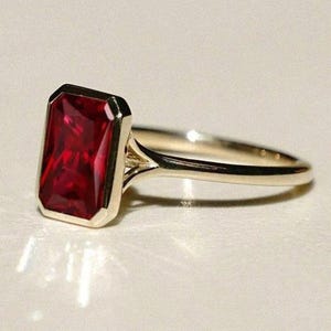 Octagon Cut Solitaire Ruby Ring, Red Ruby Engagement Ring, Minimalist Split Band Ring, Red  Anniversary Ring Vintage Promise Ring For Women
