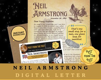 Neil Armstrong Printable | Moon Landing | Apollo 11 | Space | Astronaut | Moon Man | Kids History | Historical Figure | Digital Story Letter