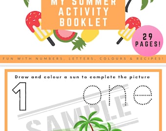Summer Activity Booklet Ages 3–5 | Summer Learning Worksheets | Numbers Letters Colours Puzzles | Kids Summer Printable Pack