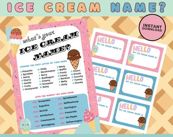 What's Your Ice Cream Name Printable Game | Summer Birthday Party Activity for Kids Adults | Ice Cream Party Games | Ice Cream Name Cards