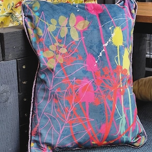Vintage Style Botanical Velvet Front & Wool-Back Cushion ~ Floral Pillow Cover