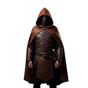 Brown Leather Hooded Cloak Armor Set | Medieval Fantasy Cosplay Costume for Men | Gothic Renaissance LARP & Halloween Outfit