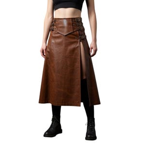 Brown Leather Buckle Skirt | Gothic Steampunk Cosplay Clothing, Medieval Renaissance Outfit, Dark Fantasy Festival Wear, LARP Costume