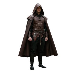Medieval Armor Real Leather  Cloak | Brown Hooded Warrior Outfit | Renaissance Faire Costume | Fantasy LARP Cosplay Knight Cape