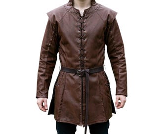 Túnica medieval de cuero para hombre, disfraz de feria renacentista, atuendo de guerrero vikingo, armadura LARP, ropa de cosplay de fantasía steampunk.