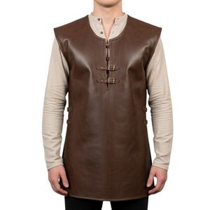 Handmade Brown Leather Medieval Vest | Renaissance LARP Tunic with Buckles for Cosplay, Fantasy, Viking & Halloween Costume