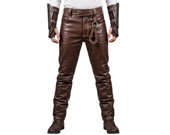 Mittelalterliche braune Lederhose für Männer | Handgemachte Krieger Cosplay Hose | Renaissance Faire Steampunk LARP Kostümhose