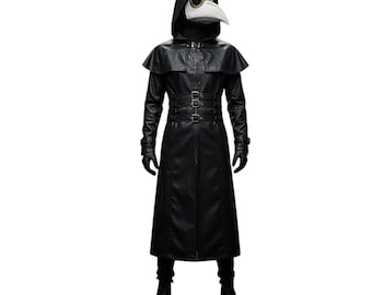 Wildarms - Disfraz De Médico De La Peste Para Adulto Unisex, Abrigo Largo Negro Con Capa, Máscara De Pico Y Bastón Decorativo, Ideal Para Halloween, Carnaval Y Cosplay Gótico O Steampunk