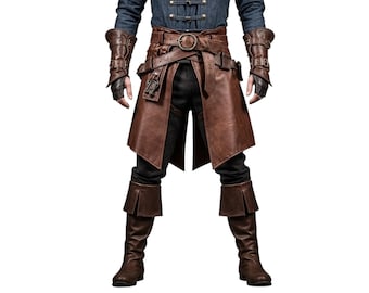 Falda de guerrero de cuero marrón para hombre con cinturón / Disfraz de armadura de cosplay LARP steampunk medieval hecho a mano para el Renacimiento y festivales